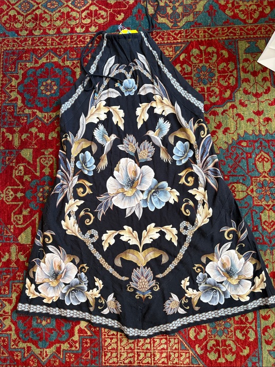 FARM Rio Dresses & Skirts - FARM Rio Black Halter Top with Blue & Cream Floral Graphic